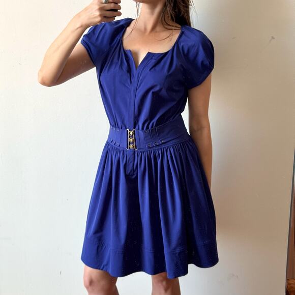 DIANE VON FURSTENBERG Blue Stretchy Cap Sleeve Belted Dress - Picture 1 of 11